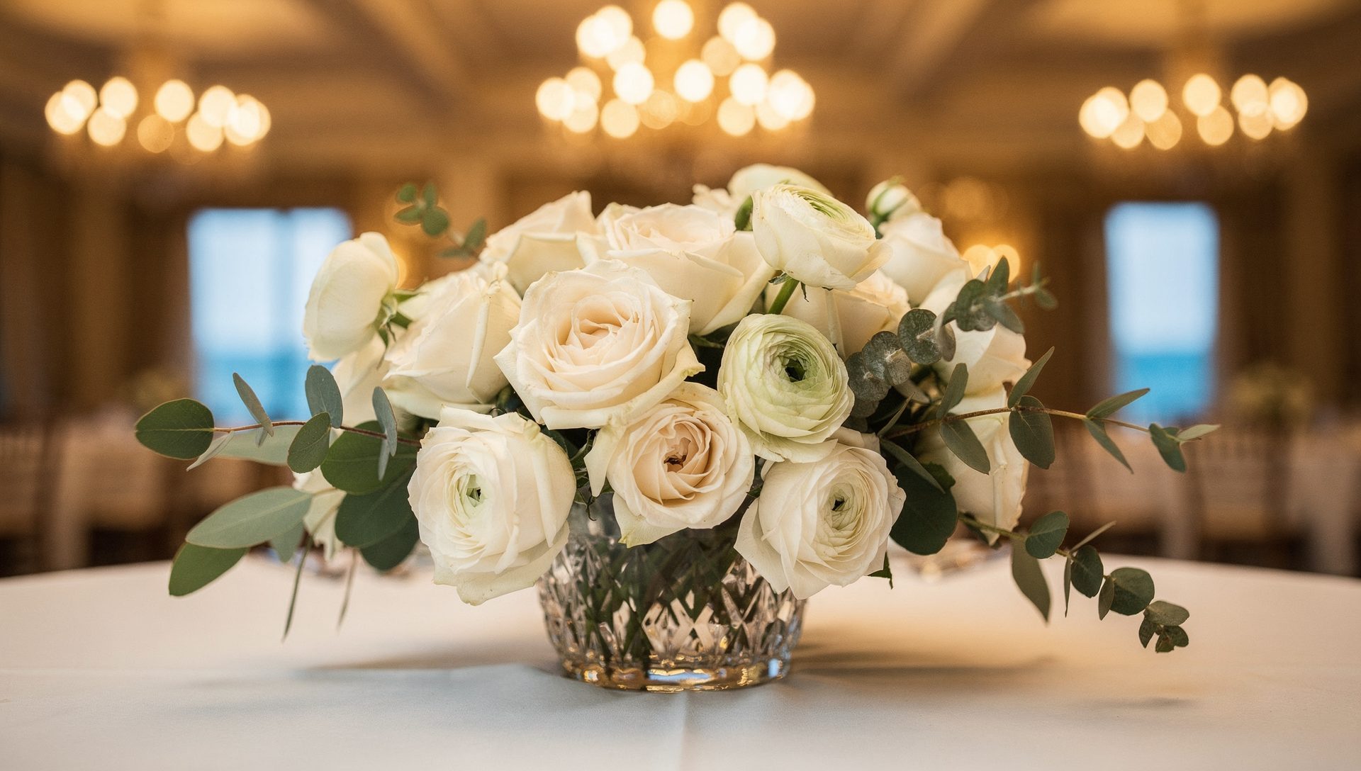 Elegant floral centerpiece from Rosita's Flowers for Coronado wedding delivery