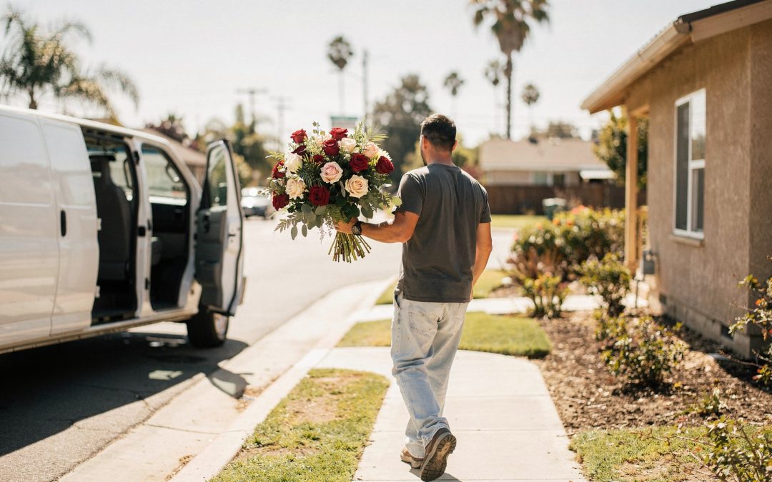 Same day flower delivery National City bouquet carried to a home on a sunny street